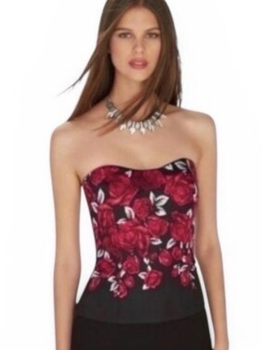 WHBM Red Black Dark Floral Romantic Corset Inspired Witchy Bustier Blouse Size 4